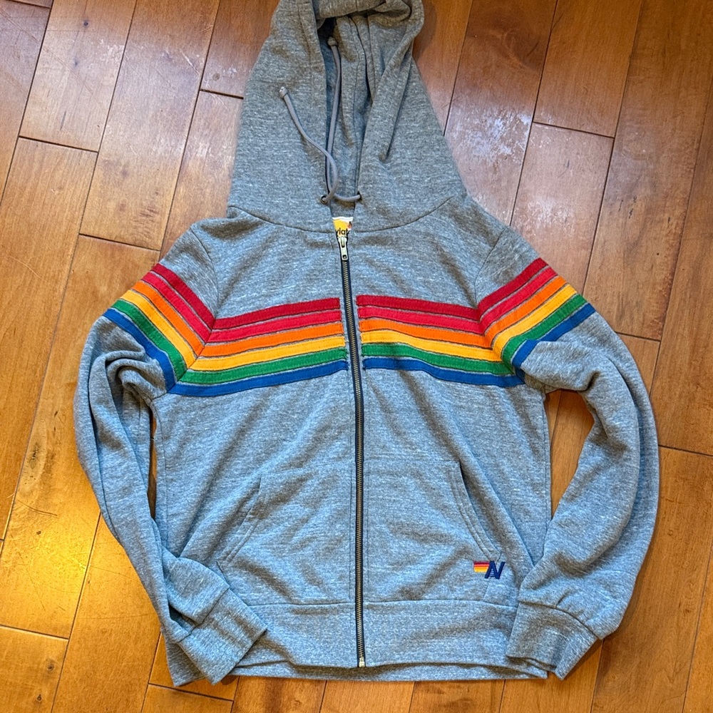 Gray Kids Hoodie with Rainbow Stripes